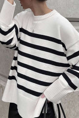 Oversized Contrast Stripe Long Sleeve Knit Sweater