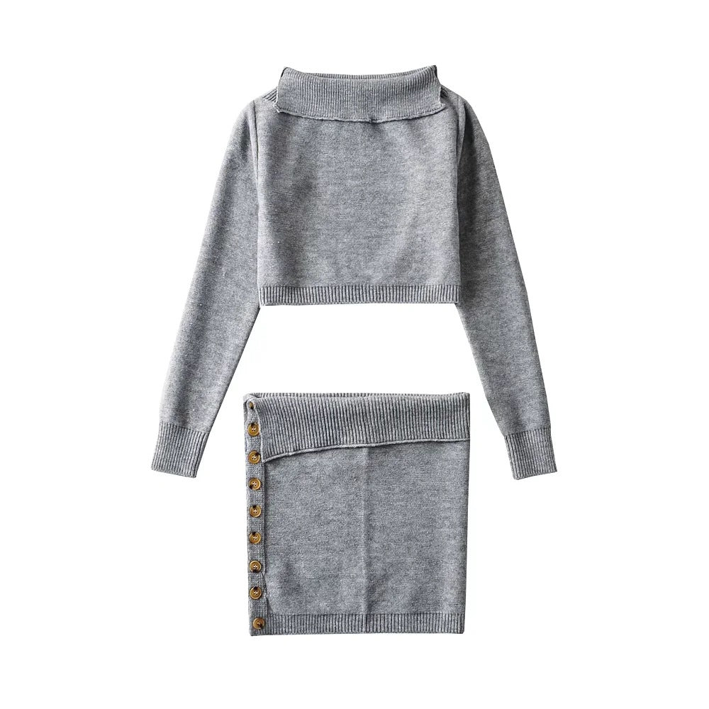 Taruxy Strickrock-Sets, zweiteilig, schulterfrei, langärmlige Oberteile, hoch taillierte Miniröcke, passendes Set für den Herbst 2022, Co-Ord-Outfits 