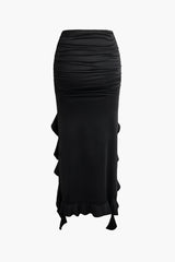 Knot Tie Tube Top And Ruffle Hem Ruched Skirt Set