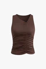 Asymmetrical Neckline Ruched Tank Top