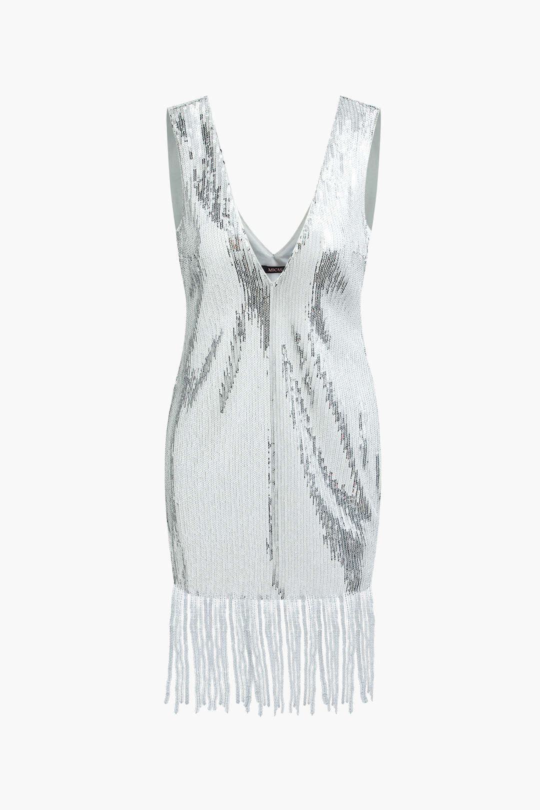 V-neck Sequin Fringe Hem Midi Sleeveless Dress