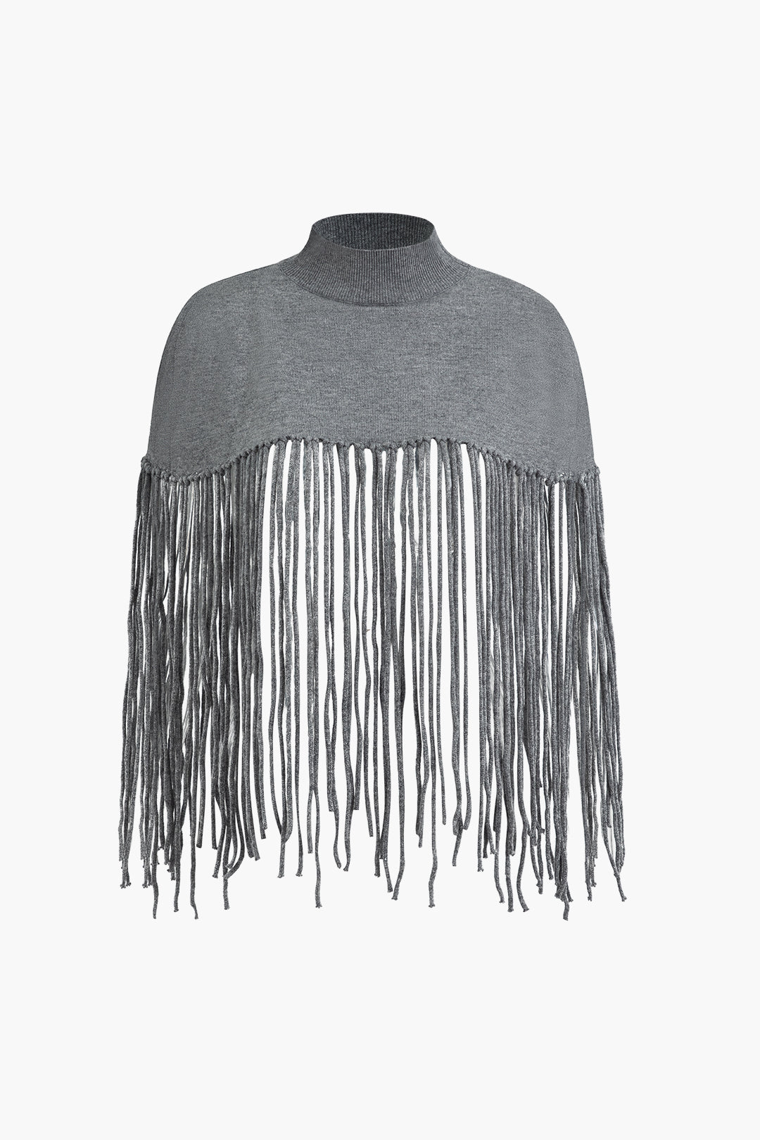 Braided Fringe Hem Mock Neck Knit Top