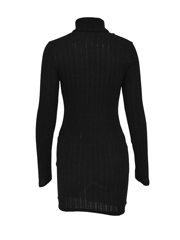 Solid Color Bodycon High Waisted High Neck Mini Dresses