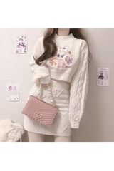 Weihnachts-Thanksg-Geschenke Herbst 2er-Set Niedlicher Kaninchen-Stickerei-Strickpullover und Rock