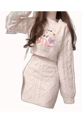 Weihnachts-Thanksg-Geschenke Herbst 2er-Set Niedlicher Kaninchen-Stickerei-Strickpullover und Rock