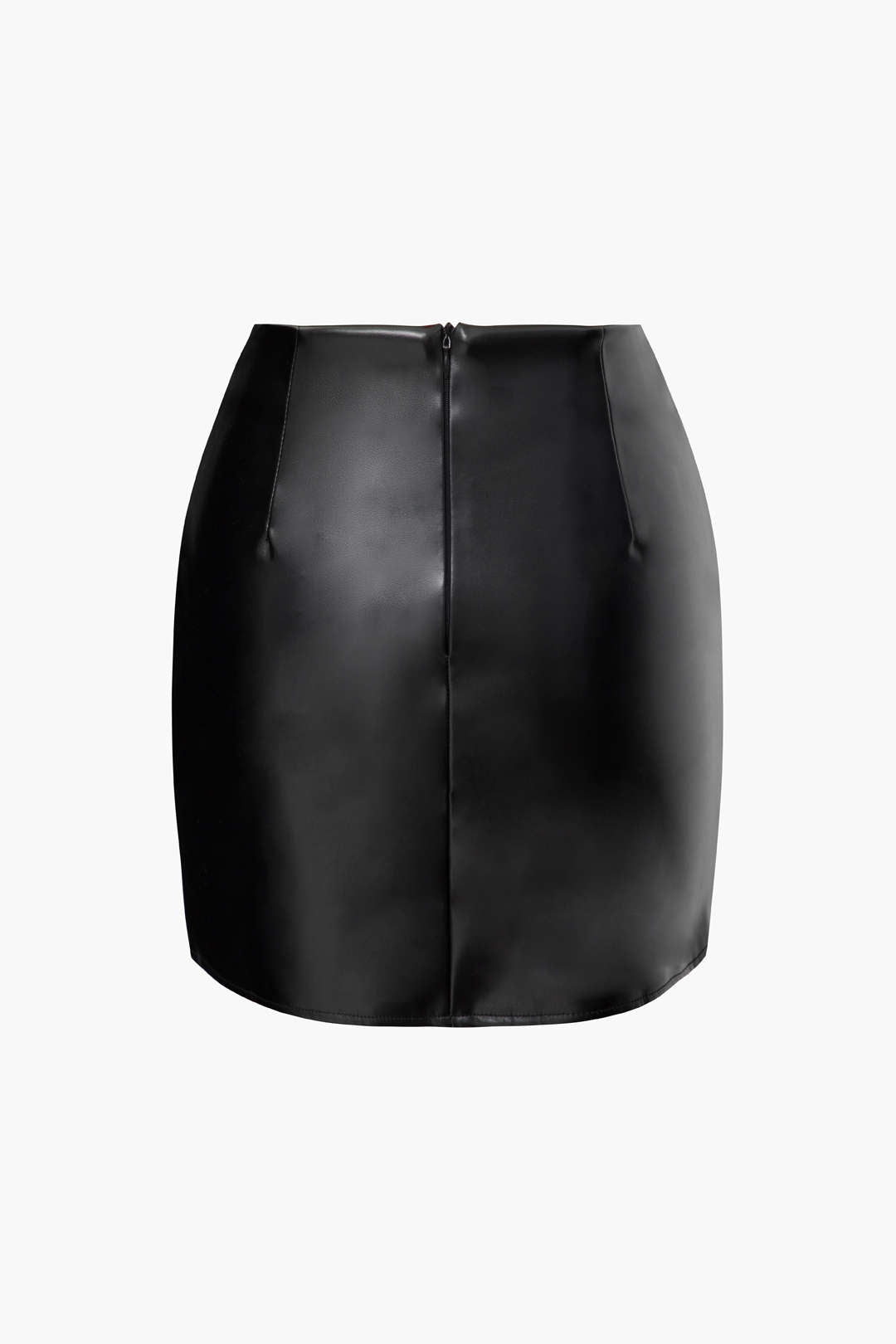 Faux Leather Ruched Zipper Mini Skirt