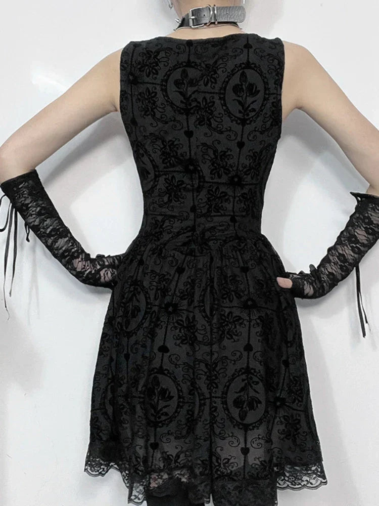 2025 Summer New Harajuku Retro Sexy Wrapped Hip Mini Dress Y2K Vintage Gothic Punk Dark Style Tie Up A-Line Dress