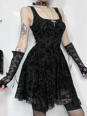 2025 Summer New Harajuku Retro Sexy Wrapped Hip Mini Dress Y2K Vintage Gothic Punk Dark Style Tie Up A-Line Dress