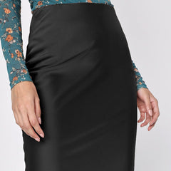 Damen Satinrock Sexy Asymmetrischer Hoher Taille Elastischer Maxirock Mode Einfarbig Elegant Party Damen Schlitzrock 