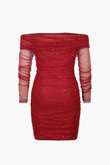 Minikleid aus Netzstoff mit Pailletten und Rüschen 