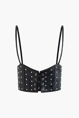 Rivet Faux Leather Eyelet Tie Corset