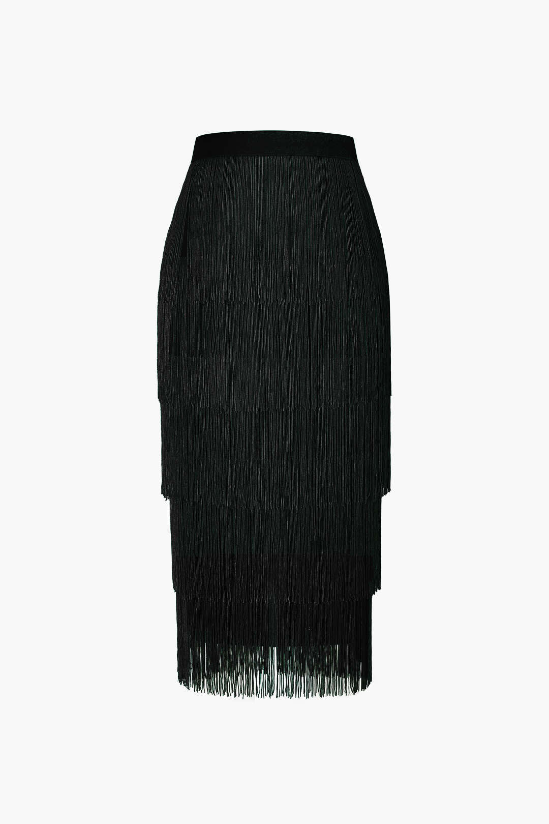 Fringed Tiered Midi Skirt