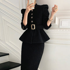 Entdecken Sie Stilideen 6924yd Stil Eleganter Rock Westernstil Prominenter Hongkong-Stil Retro-Chic Professioneller zweiteiliger Anzug für Damen Herbst und Winter