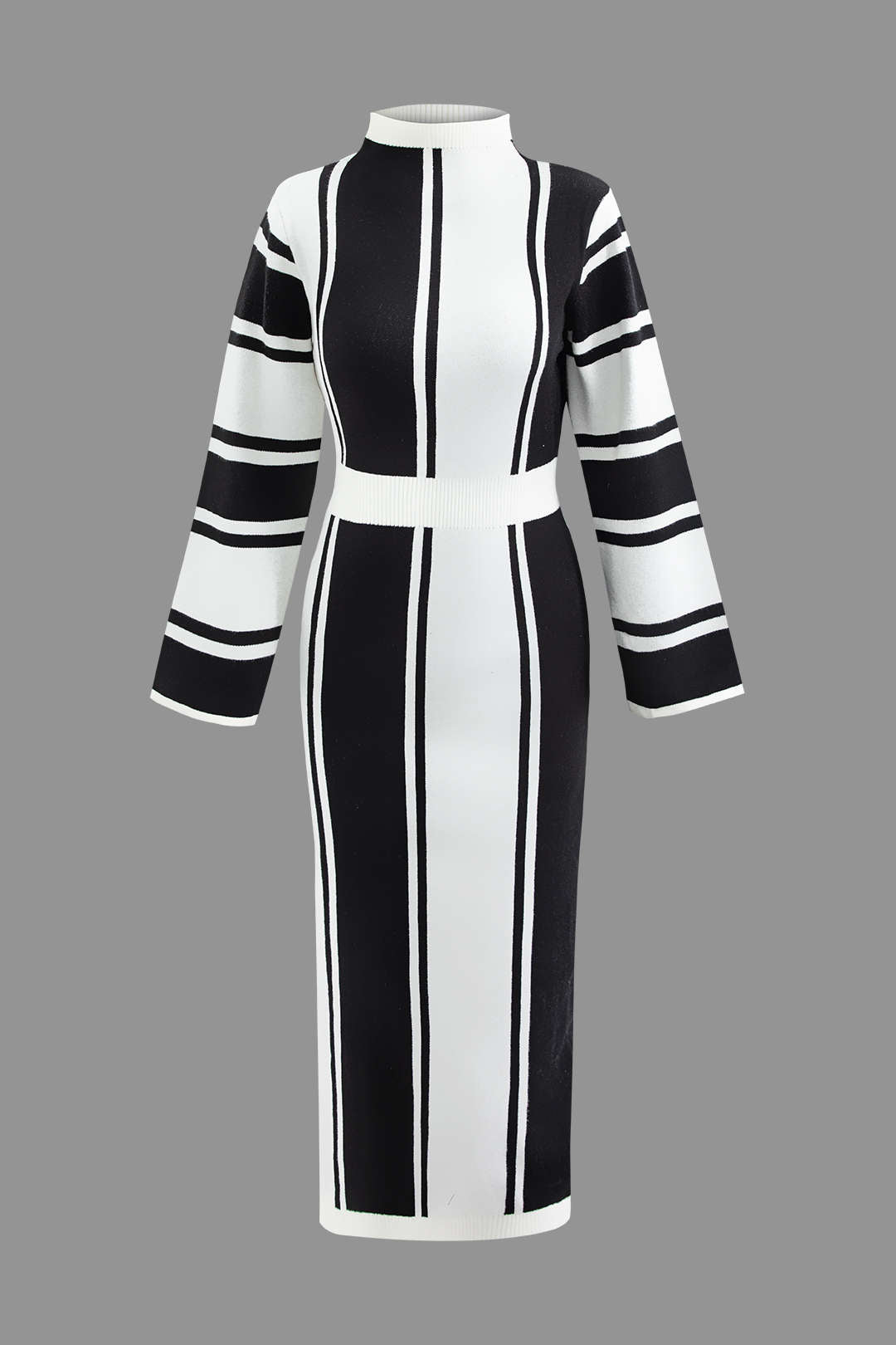 Stripe Mock Neck Knit Midi Dress