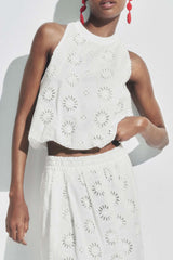 Embroidered Cutwork Sleeveless Top