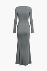 Solid Round Neck Long Sleeve Mermaid Maxi Dress