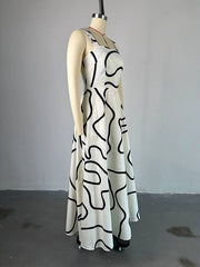 Pockets Printed Split-Joint A-Line High Waisted Spaghetti-Neck Maxi Dresses