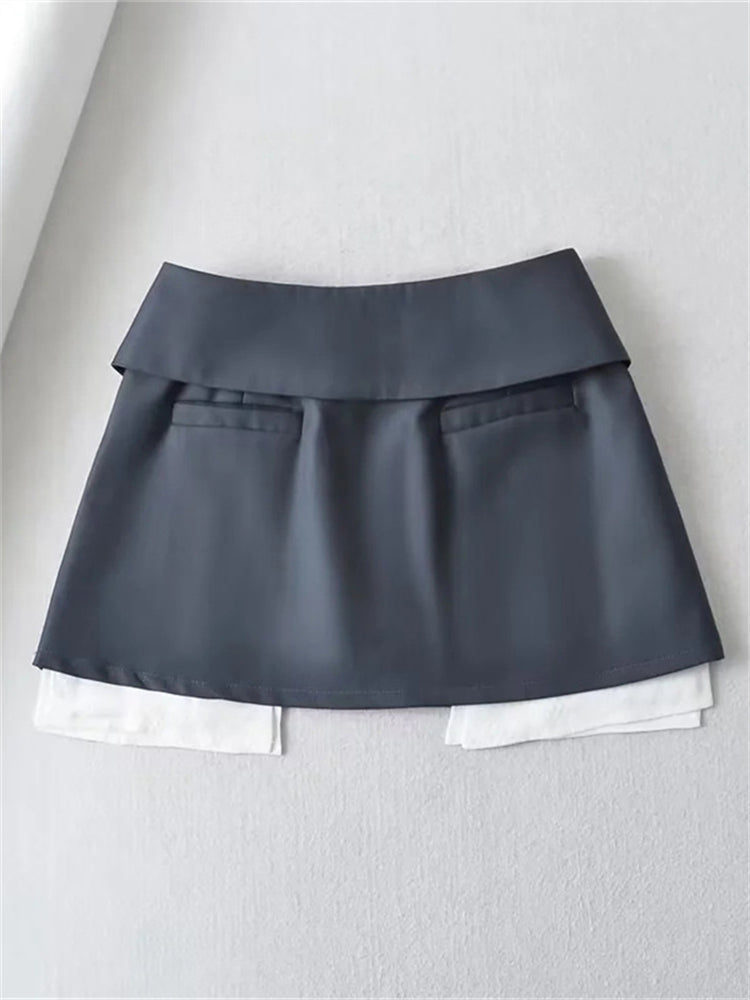 2024 New Mini Skirt For Women High Waist Gray Pleated Skirt A-Line Turn-Down Shorts Y2k Skirt With Pockets StreetwearChristmas Gifts