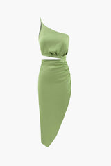 Asymmetric Satin Cut Out Midi Dress