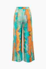 Abstract Print Satin Tie Waist Wide Leg Pants