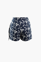 Leaves Embroidery Knot Side Shorts