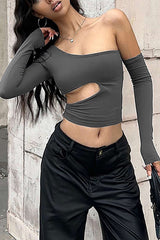 Asymmetrical Cut Out Long Sleeve Crop Top