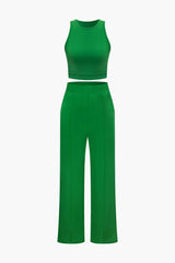 Round Neck Tank Top And Pleated Pants Set