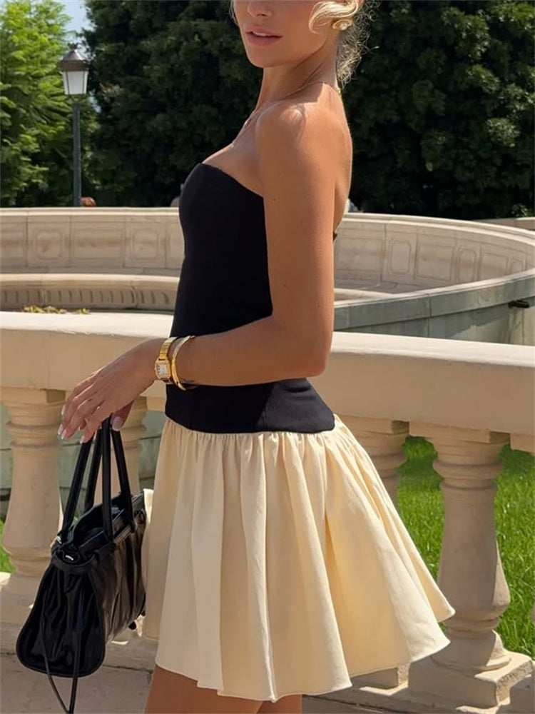 Slim Folds Dress For Women Bodycon Backless Splice Dresses Female Summer Sexy Off Shoulder Elegant Mini Dress Woman 2025Christmas Gifts