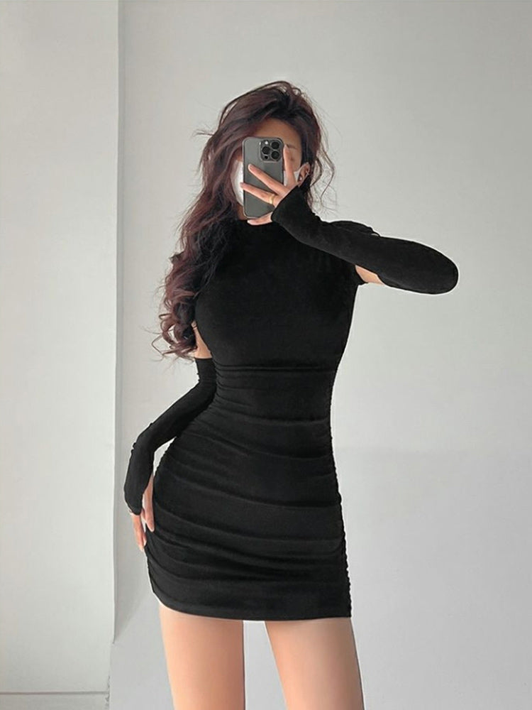 Women's Tight Hip Wrap Mini Dress with Sleeves Spicy Girls Slim Dresses Bodycon Party Clothing Sexy Summer
