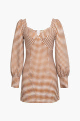 Check Print Bust Long Sleeve Mini Dress