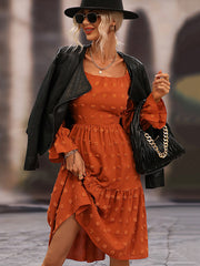 Bohemia Puff Sleeves A-Line Solid U-Neck Dress