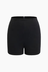 Solid Slim Fit Zipper Shorts