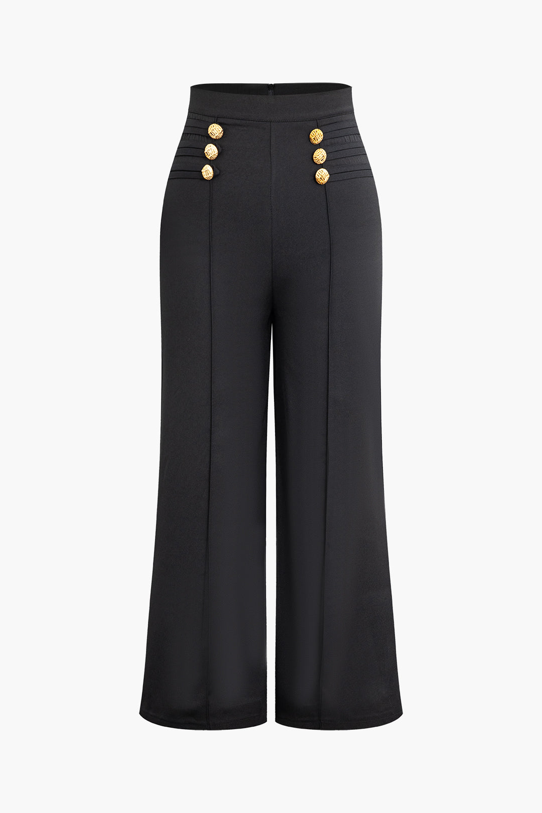 Gold Button Detail High Waisted Wide Leg Pants