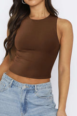 Solid Crew Neck Crop Tank Top