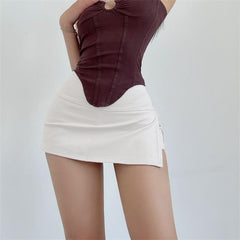 Damen Minirock Sexy Low Waist Casual Side Split Sports Solid Color Fashion Slim Bodycon Kurze Röcke Jogger 