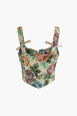 Retro Floral Tie On Front Corset Top