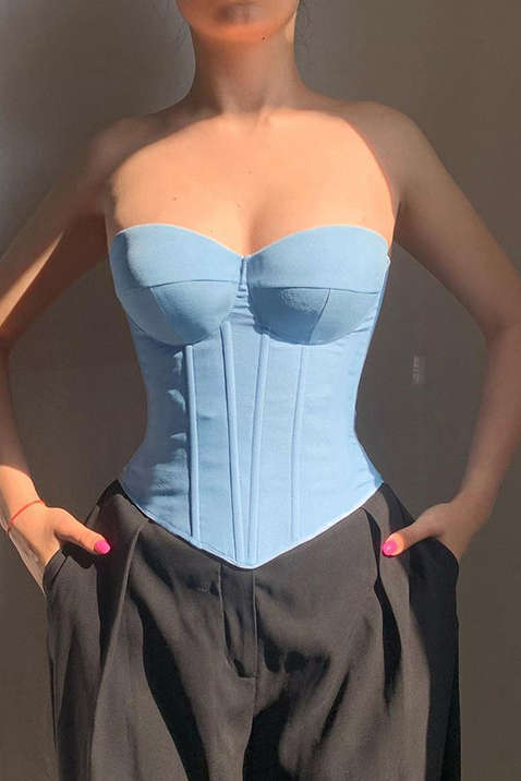 Lace-Up Denim Strapless Corset Top