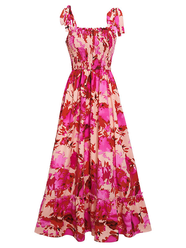 Bohemia A-Line Sleeveless Floral Printed U-Neck Maxi Dress