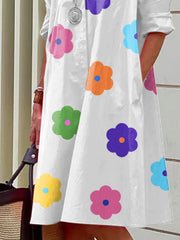 Long Sleeves Floral Printed Lapel Midi Dresses