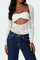 Lace Tube Bra And Long Sleeve Top Set