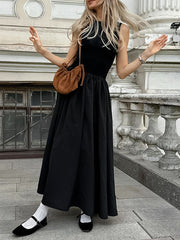 A-Line Sleeveless Solid Color Split-Joint Round-Neck Maxi Dresses