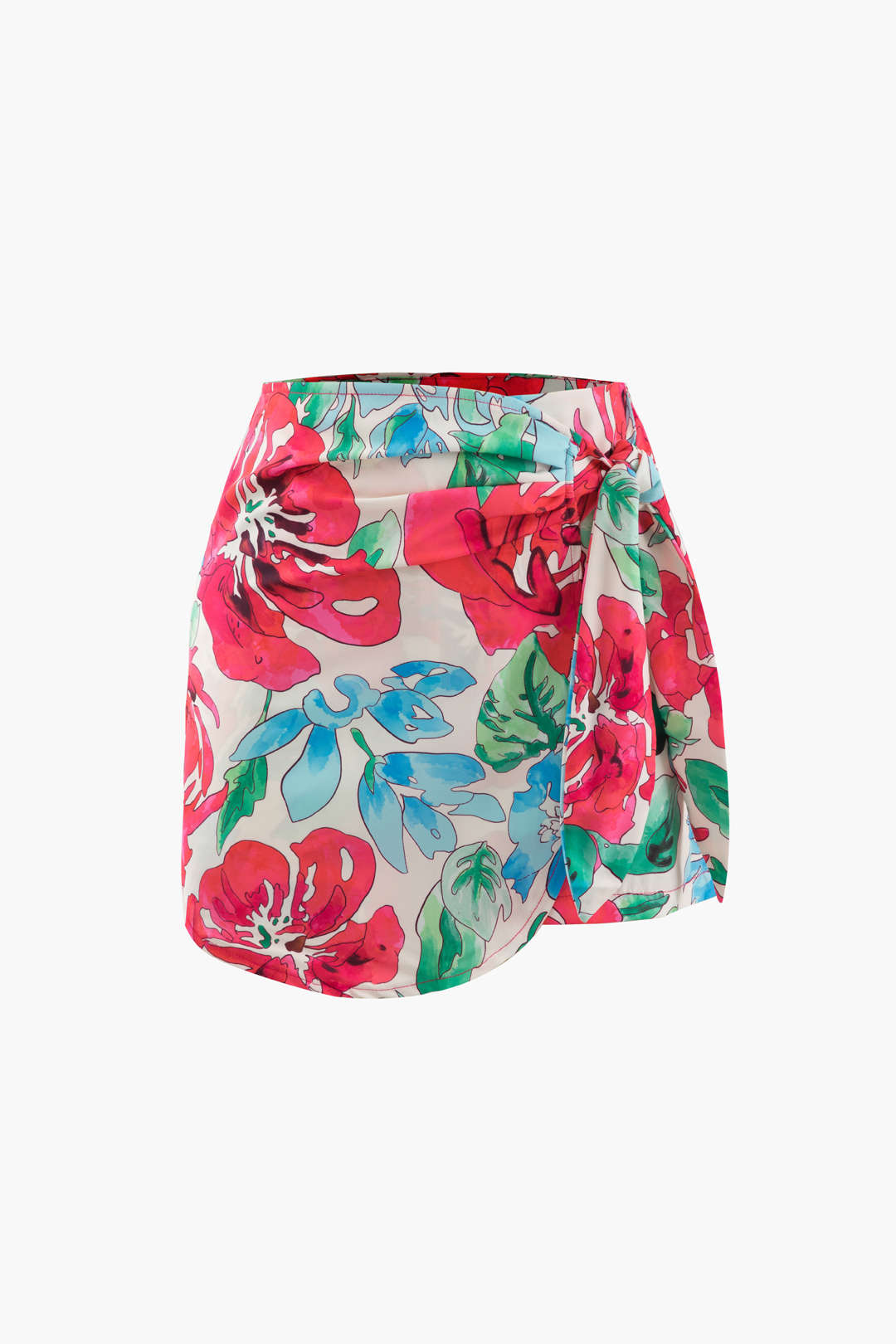 Floral Print Knot Side Wrap Shorts