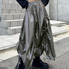 Retro A-Linien-Rock für Damen, hohe Taille, einfarbig, Kordelzug, plissierter Regenschirmrock, Streetwear, lässiger Y2k-Rock, weibliche Outfits 