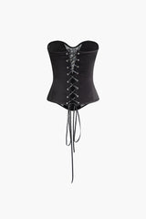 Mesh Patchwork Braided Eyelet Tube Top