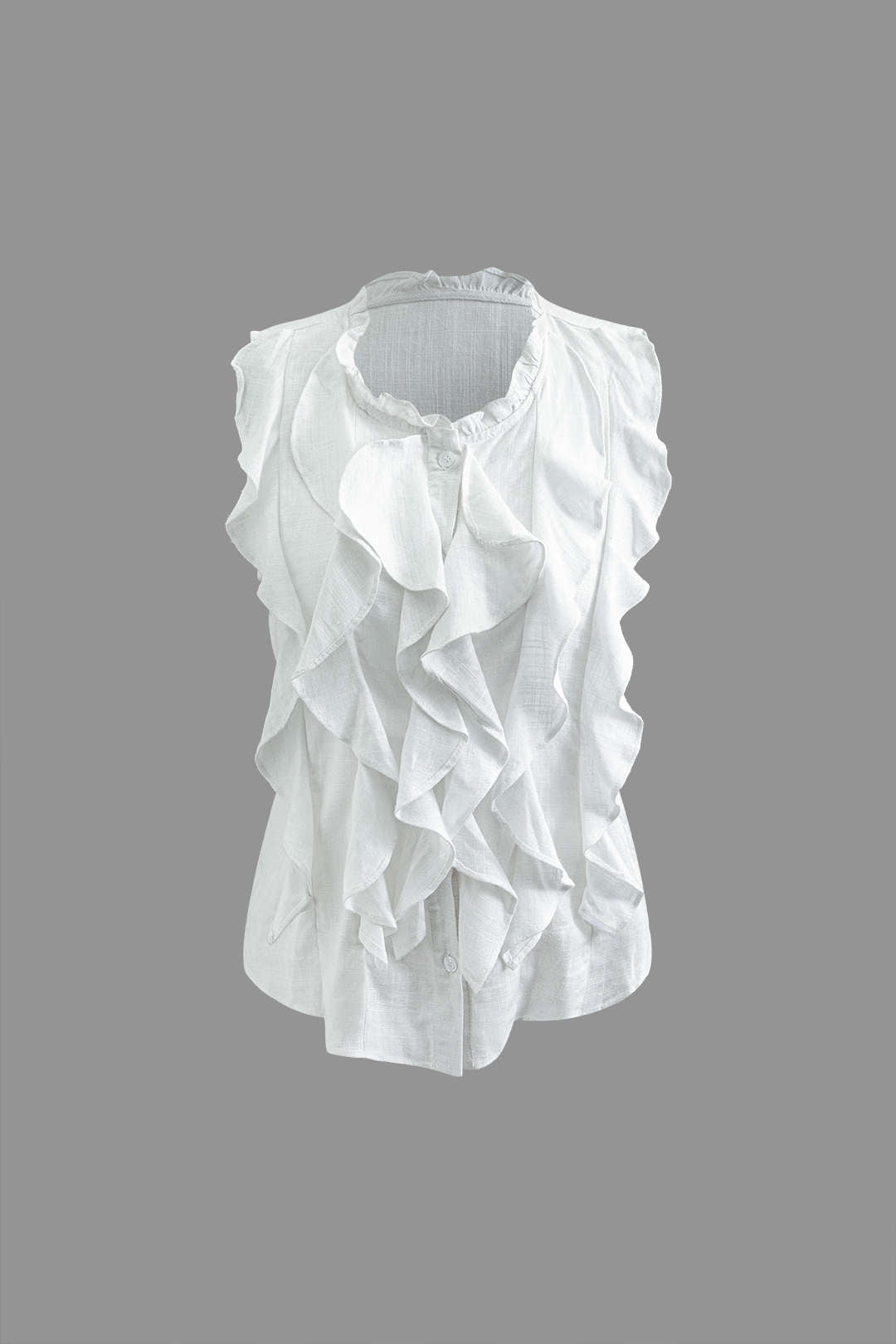 Ruffle Button Up Sleeveless Shirt