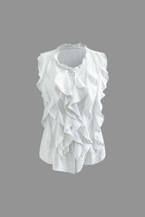 Ruffle Button Up Sleeveless Shirt