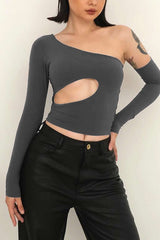 Asymmetrical Cut Out Long Sleeve Crop Top