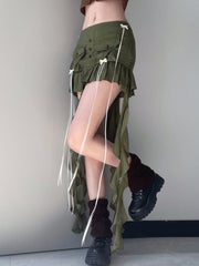 Splice Folds Mini Skirt For Women Pocket High Waist Bnadage Skirts Womens 2023 Party Casual Lace Up Slim Skirts Ladies