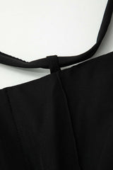 Long Sleeve Halter Tie Crop Top And Wide Leg Pants Set