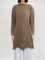 A-Line Long Sleeves Pleated Solid Color Round-Neck Mini Dresses